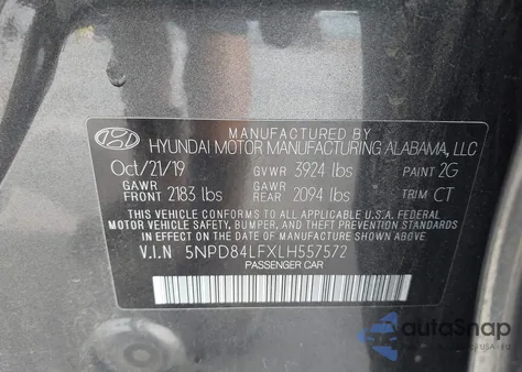 2020 Hyundai Elantra Sel z USA, uszkodzony, nr VIN 5NPD84LFXLH557572